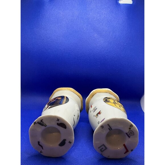 Pair Of Hand-Painted Egyptian-Themed Ceramic Candle Holders - Picture 7 of 10